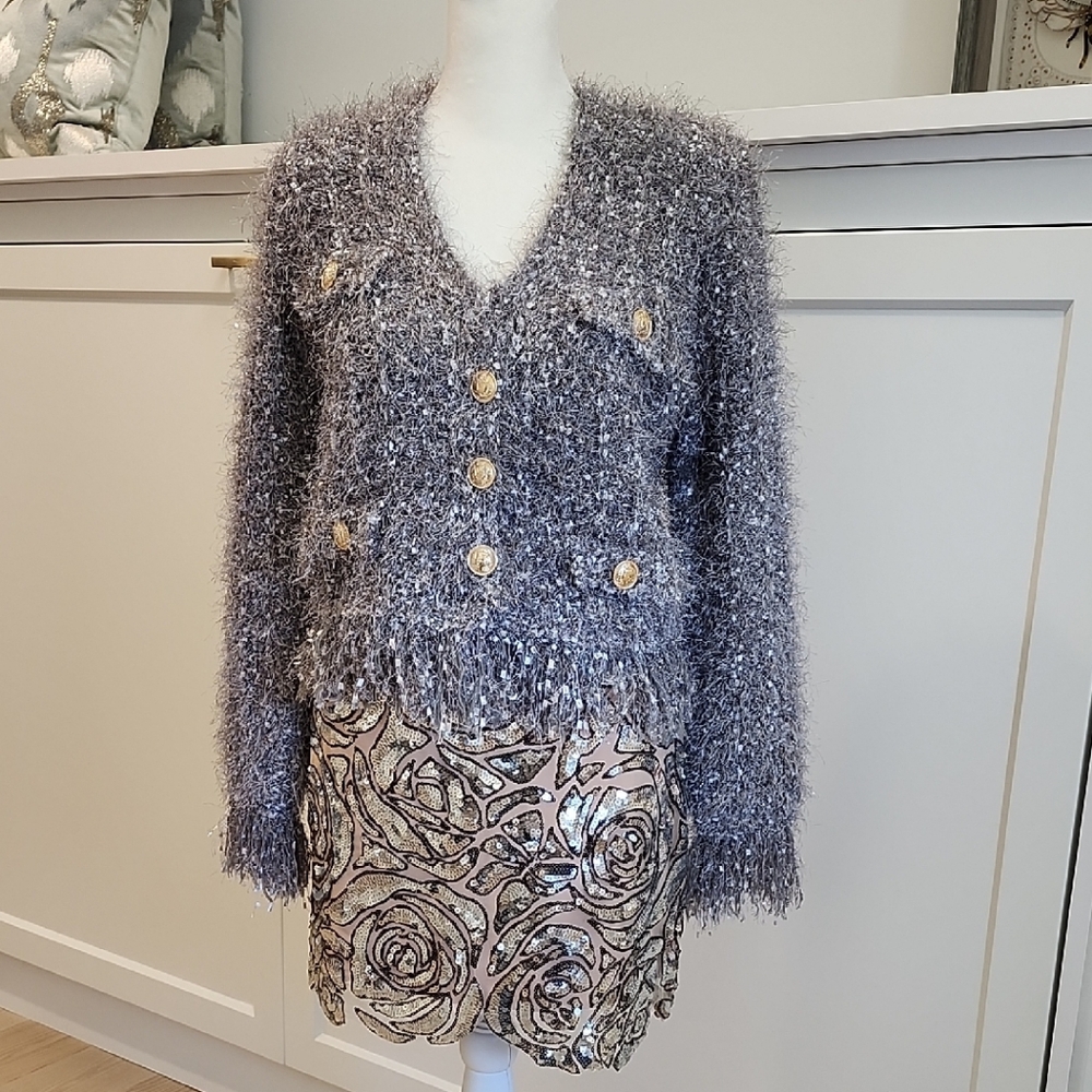 Milly Gray and Gold Skirt Set